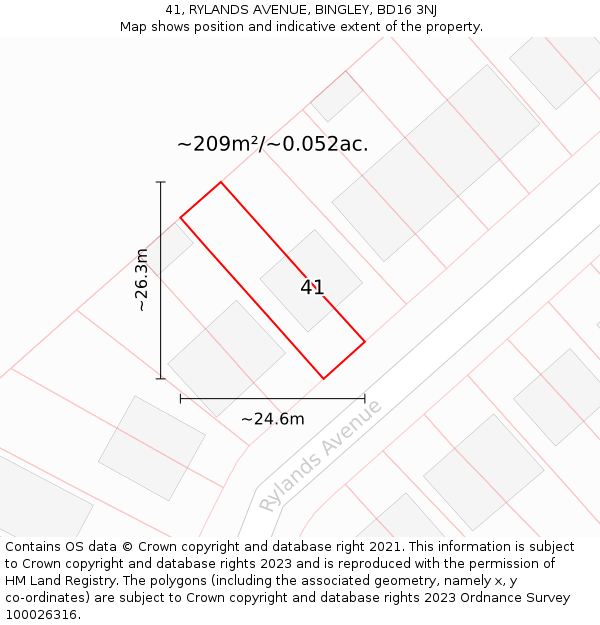 41, RYLANDS AVENUE, BINGLEY, BD16 3NJ: Plot and title map