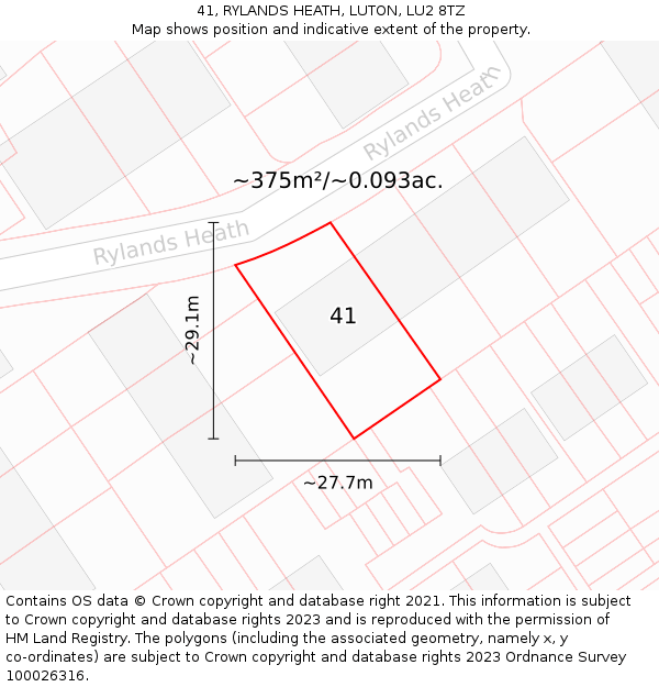 41, RYLANDS HEATH, LUTON, LU2 8TZ: Plot and title map