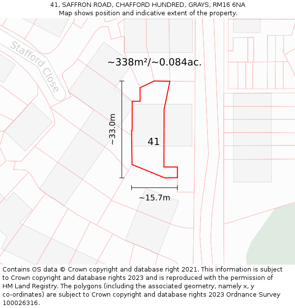 41, SAFFRON ROAD, CHAFFORD HUNDRED, GRAYS, RM16 6NA: Plot and title map