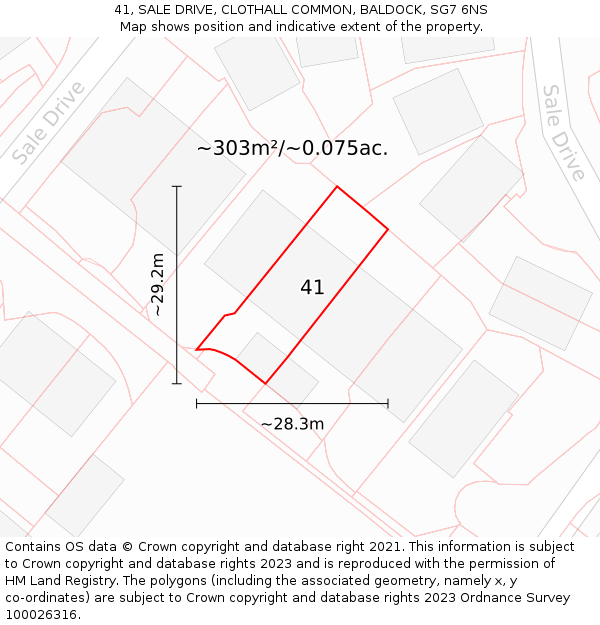 41, SALE DRIVE, CLOTHALL COMMON, BALDOCK, SG7 6NS: Plot and title map