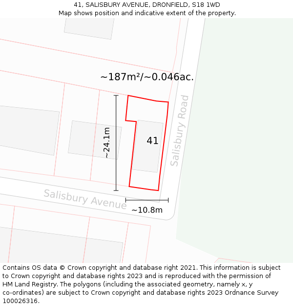 41, SALISBURY AVENUE, DRONFIELD, S18 1WD: Plot and title map