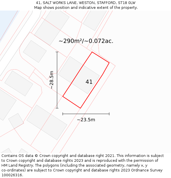 41, SALT WORKS LANE, WESTON, STAFFORD, ST18 0LW: Plot and title map