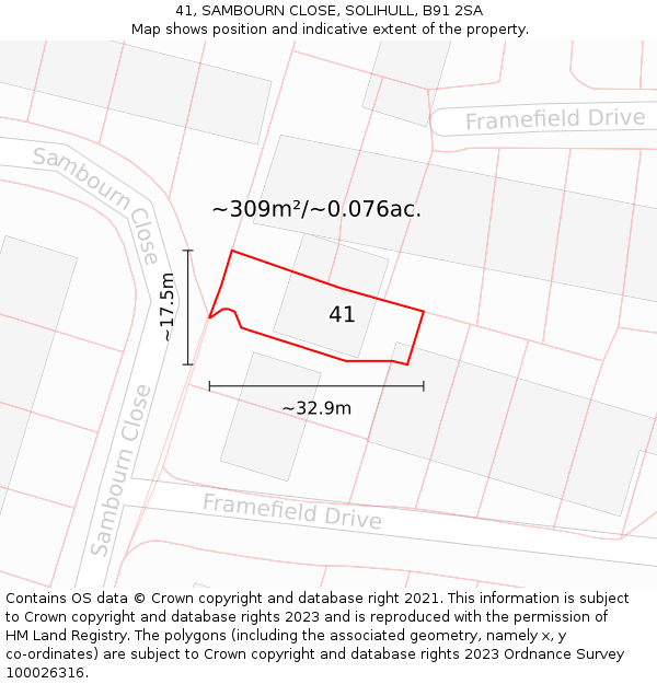 41, SAMBOURN CLOSE, SOLIHULL, B91 2SA: Plot and title map