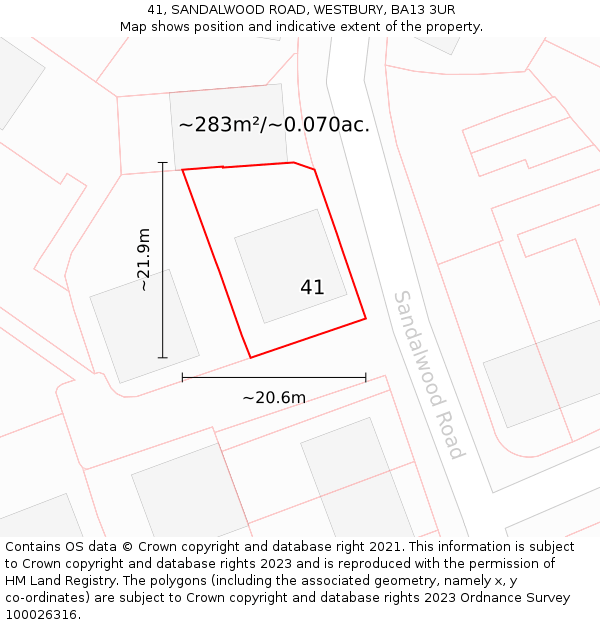 41, SANDALWOOD ROAD, WESTBURY, BA13 3UR: Plot and title map