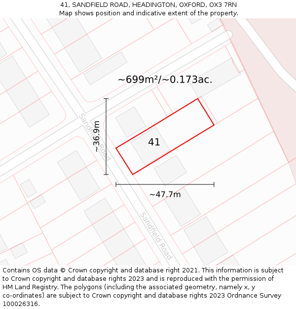 41, SANDFIELD ROAD, HEADINGTON, OXFORD, OX3 7RN: Plot and title map