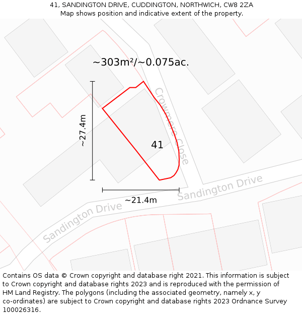 41, SANDINGTON DRIVE, CUDDINGTON, NORTHWICH, CW8 2ZA: Plot and title map