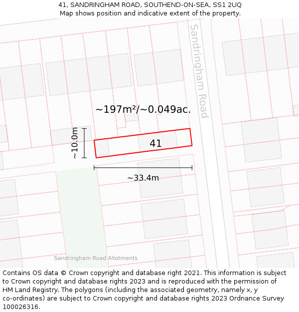 41, SANDRINGHAM ROAD, SOUTHEND-ON-SEA, SS1 2UQ: Plot and title map