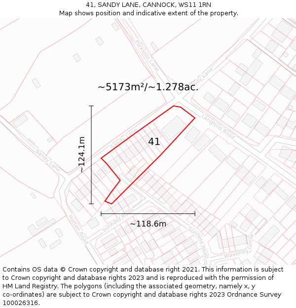 41, SANDY LANE, CANNOCK, WS11 1RN: Plot and title map