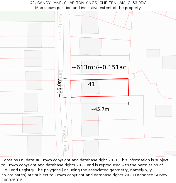 41, SANDY LANE, CHARLTON KINGS, CHELTENHAM, GL53 9DG: Plot and title map