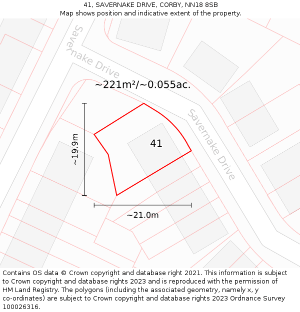 41, SAVERNAKE DRIVE, CORBY, NN18 8SB: Plot and title map