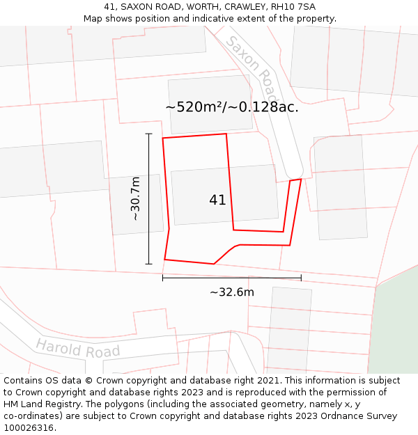 41, SAXON ROAD, WORTH, CRAWLEY, RH10 7SA: Plot and title map