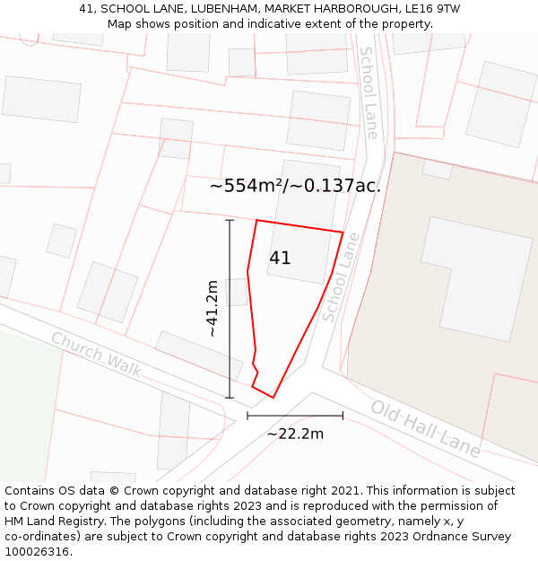 41, SCHOOL LANE, LUBENHAM, MARKET HARBOROUGH, LE16 9TW: Plot and title map