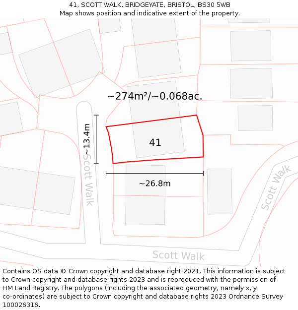 41, SCOTT WALK, BRIDGEYATE, BRISTOL, BS30 5WB: Plot and title map