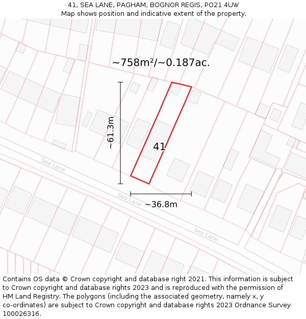 41, SEA LANE, PAGHAM, BOGNOR REGIS, PO21 4UW: Plot and title map