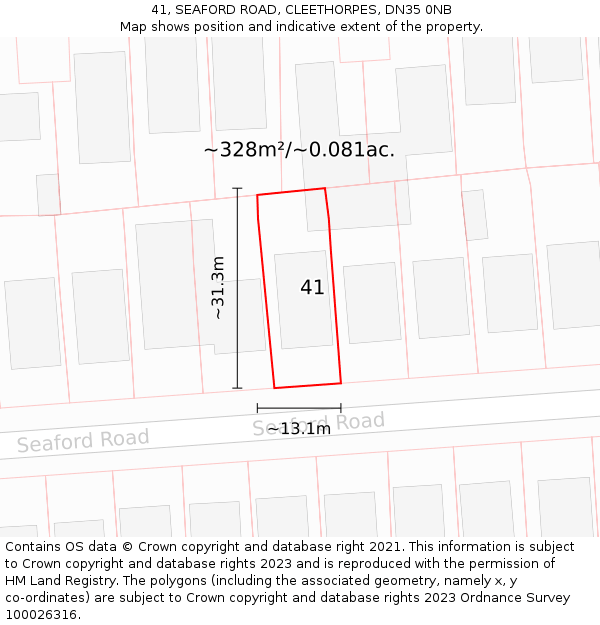 41, SEAFORD ROAD, CLEETHORPES, DN35 0NB: Plot and title map