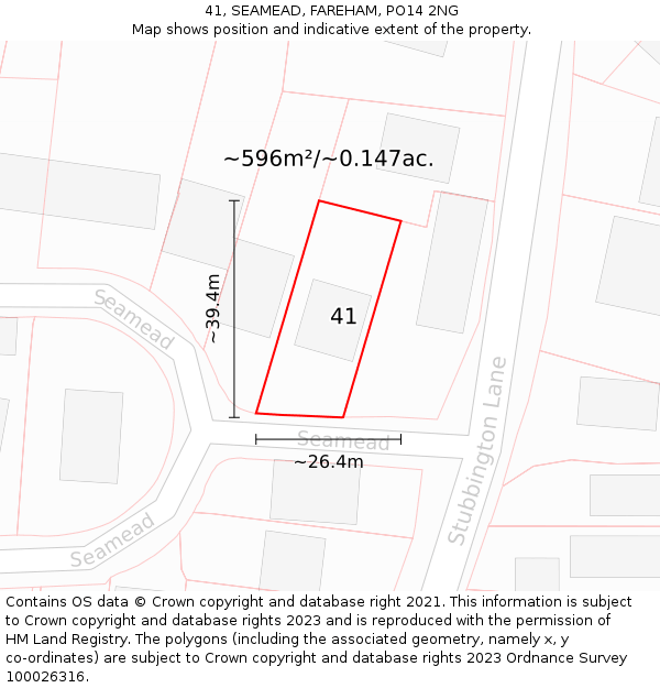 41, SEAMEAD, FAREHAM, PO14 2NG: Plot and title map