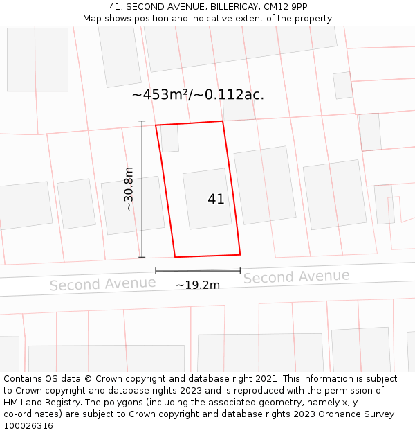 41, SECOND AVENUE, BILLERICAY, CM12 9PP: Plot and title map