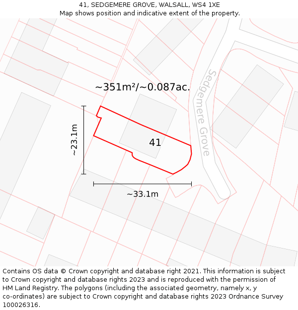 41, SEDGEMERE GROVE, WALSALL, WS4 1XE: Plot and title map