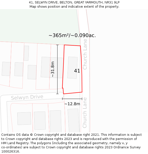 41, SELWYN DRIVE, BELTON, GREAT YARMOUTH, NR31 9LP: Plot and title map