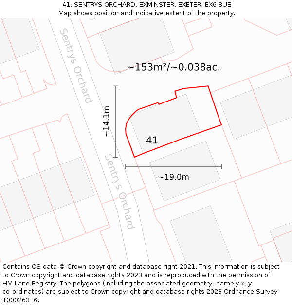 41, SENTRYS ORCHARD, EXMINSTER, EXETER, EX6 8UE: Plot and title map