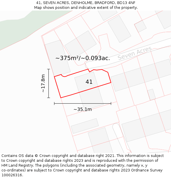 41, SEVEN ACRES, DENHOLME, BRADFORD, BD13 4NF: Plot and title map