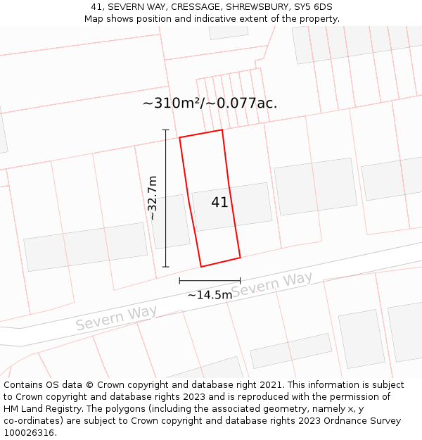 41, SEVERN WAY, CRESSAGE, SHREWSBURY, SY5 6DS: Plot and title map