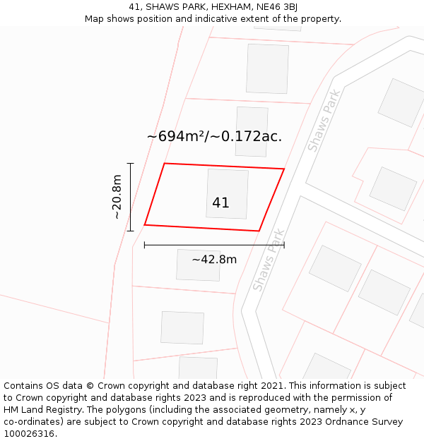 41, SHAWS PARK, HEXHAM, NE46 3BJ: Plot and title map