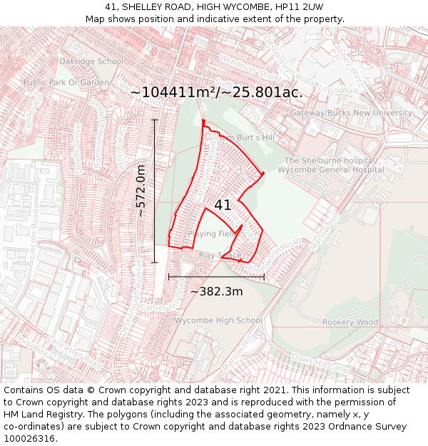 41, SHELLEY ROAD, HIGH WYCOMBE, HP11 2UW: Plot and title map