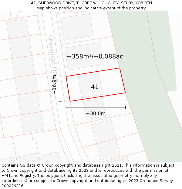 41, SHERWOOD DRIVE, THORPE WILLOUGHBY, SELBY, YO8 9TN: Plot and title map