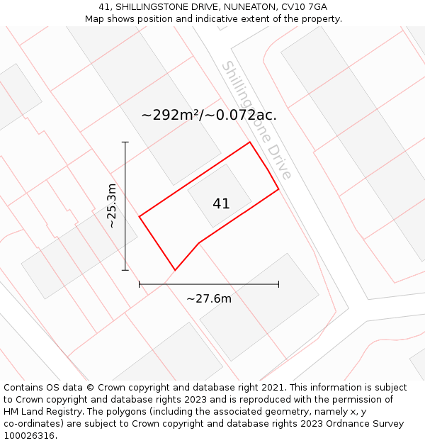 41, SHILLINGSTONE DRIVE, NUNEATON, CV10 7GA: Plot and title map