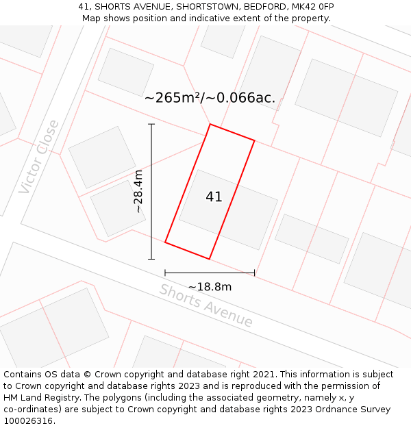 41, SHORTS AVENUE, SHORTSTOWN, BEDFORD, MK42 0FP: Plot and title map