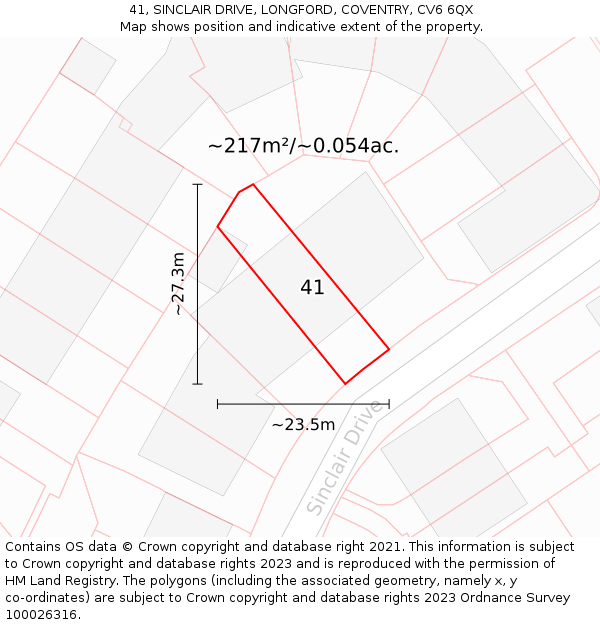 41, SINCLAIR DRIVE, LONGFORD, COVENTRY, CV6 6QX: Plot and title map