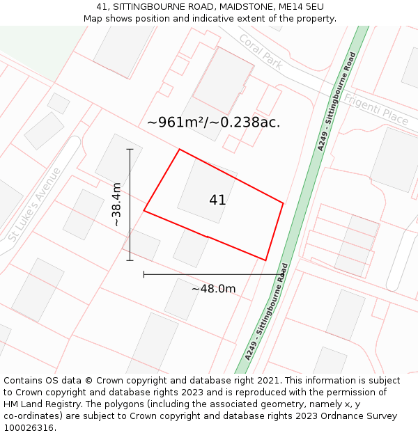 41, SITTINGBOURNE ROAD, MAIDSTONE, ME14 5EU: Plot and title map