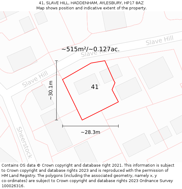 41, SLAVE HILL, HADDENHAM, AYLESBURY, HP17 8AZ: Plot and title map
