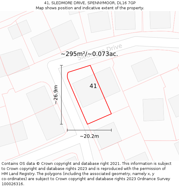 41, SLEDMORE DRIVE, SPENNYMOOR, DL16 7GP: Plot and title map