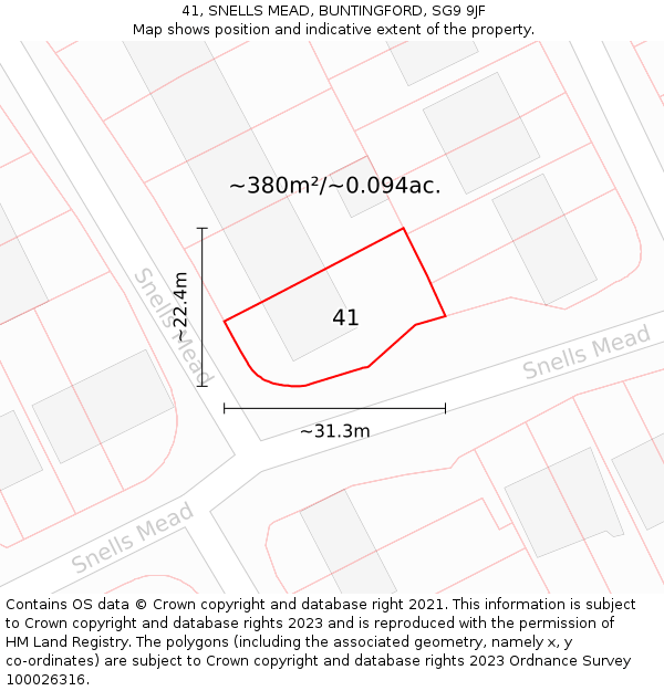 41, SNELLS MEAD, BUNTINGFORD, SG9 9JF: Plot and title map