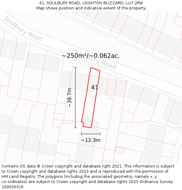 41, SOULBURY ROAD, LEIGHTON BUZZARD, LU7 2RW: Plot and title map