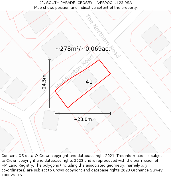 41, SOUTH PARADE, CROSBY, LIVERPOOL, L23 9SA: Plot and title map