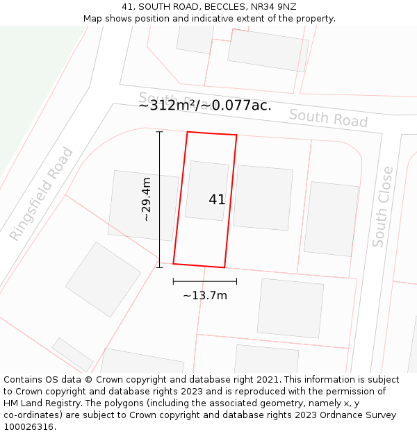 41, SOUTH ROAD, BECCLES, NR34 9NZ: Plot and title map