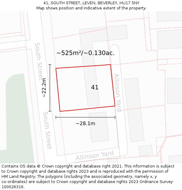 41, SOUTH STREET, LEVEN, BEVERLEY, HU17 5NY: Plot and title map