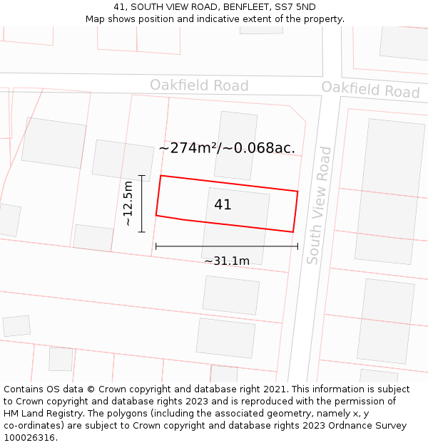 41, SOUTH VIEW ROAD, BENFLEET, SS7 5ND: Plot and title map