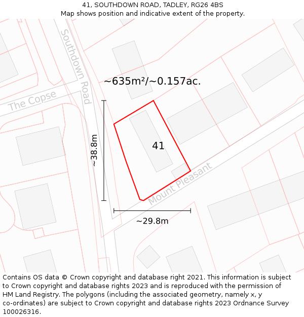 41, SOUTHDOWN ROAD, TADLEY, RG26 4BS: Plot and title map