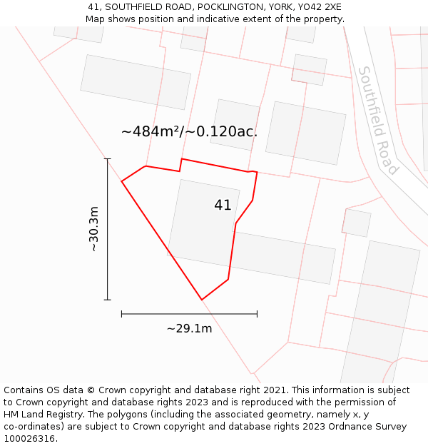 41, SOUTHFIELD ROAD, POCKLINGTON, YORK, YO42 2XE: Plot and title map