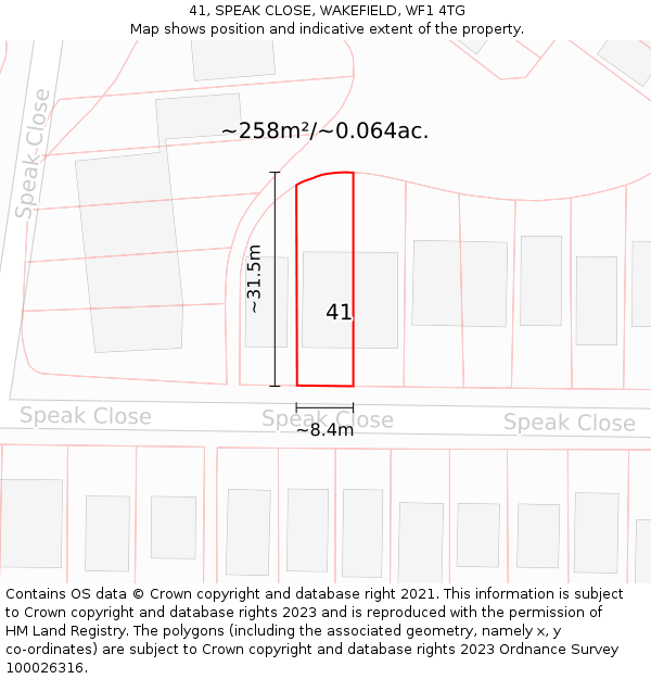 41, SPEAK CLOSE, WAKEFIELD, WF1 4TG: Plot and title map