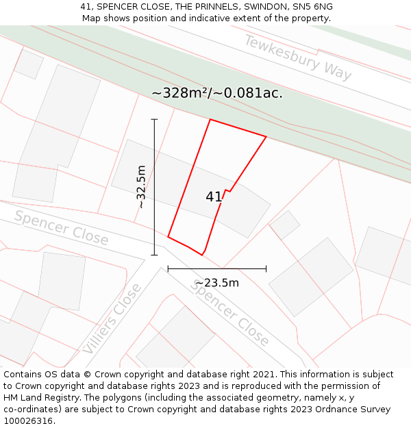 41, SPENCER CLOSE, THE PRINNELS, SWINDON, SN5 6NG: Plot and title map