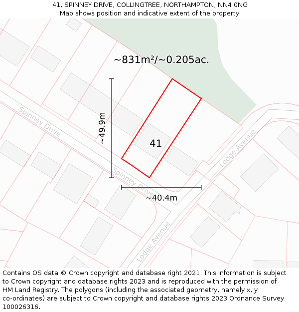 41, SPINNEY DRIVE, COLLINGTREE, NORTHAMPTON, NN4 0NG: Plot and title map