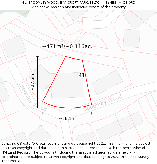 41, SPOONLEY WOOD, BANCROFT PARK, MILTON KEYNES, MK13 0RD: Plot and title map