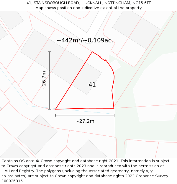 41, STAINSBOROUGH ROAD, HUCKNALL, NOTTINGHAM, NG15 6TT: Plot and title map