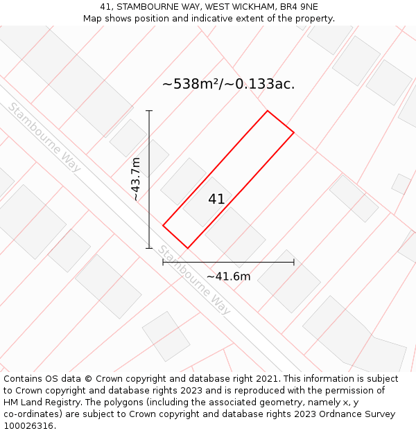 41, STAMBOURNE WAY, WEST WICKHAM, BR4 9NE: Plot and title map