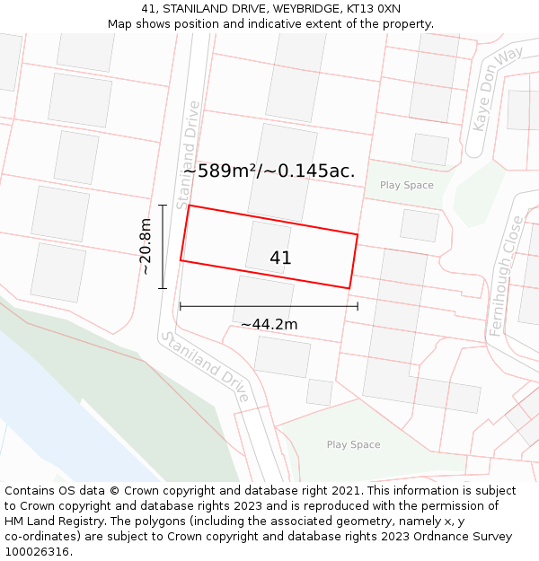 41, STANILAND DRIVE, WEYBRIDGE, KT13 0XN: Plot and title map